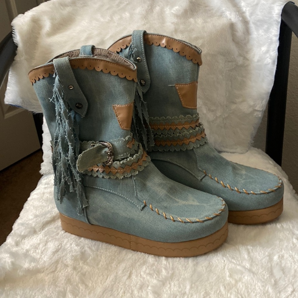 Denim Fringe Winter Boots